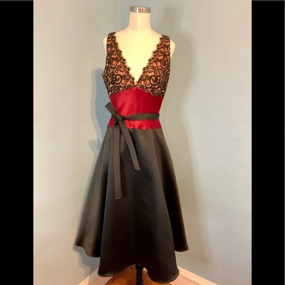 Vintage Laundry by Shelli Segal black and red satin Cocktail Dress size 10 - Picture 1 of 13
